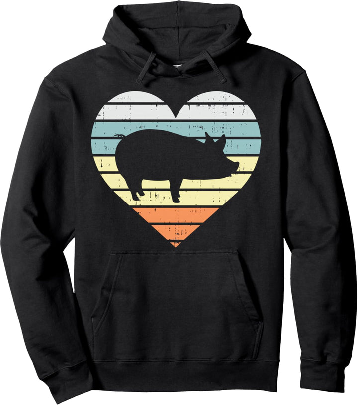 Pig Heart Retro Farm Animal Farming Life Country Farmer Gift Pullover Hoodie