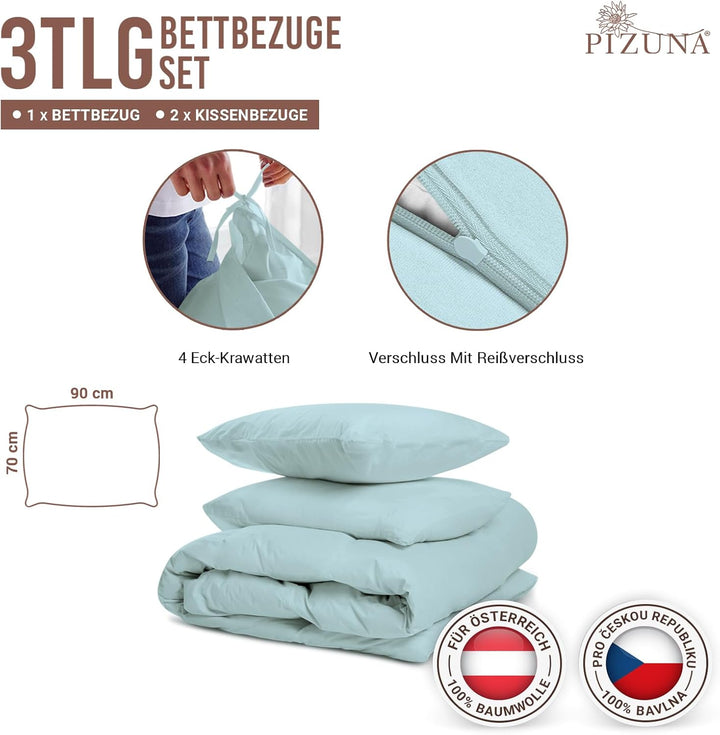 Pizuna 400 Fadenzahl aus Baumwolle Bettwäsche Baby blau, 100% Langstaple Baumwolle Bettbezug und Kis