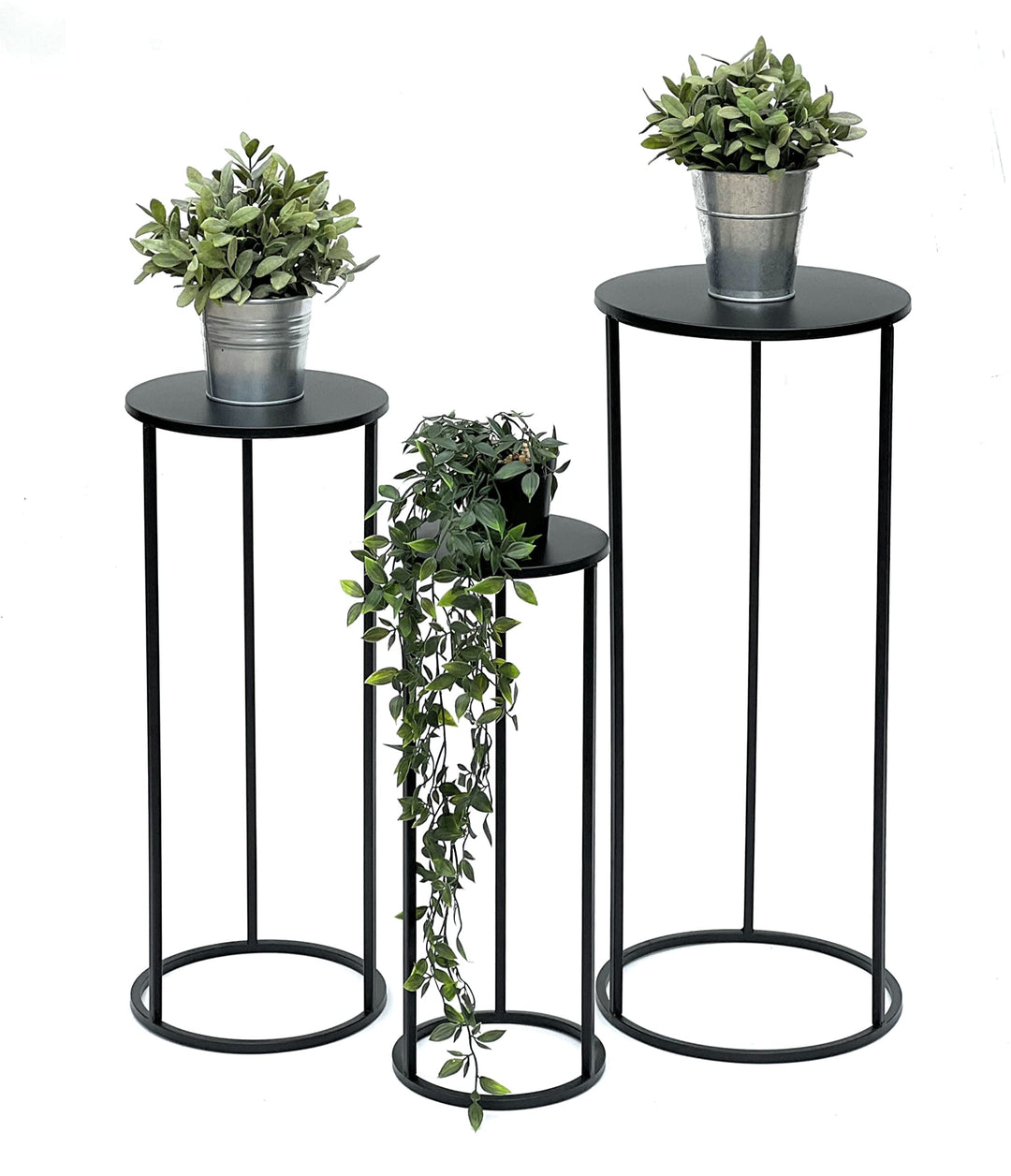 DanDiBo Blumenhocker Metall Schwarz Rund Blumenständer Beistelltisch 96316 3er Set Blumensäule Moder