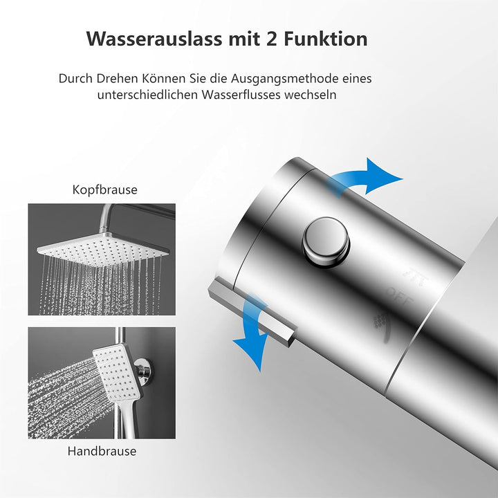 YOOZENA Duscharmatur Komplettset,Duscharmatur mit Thermostat,Regendusche mit armatur, Duschsystem,fü