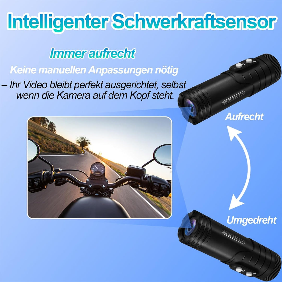 Helmkamera, WiFi-gyrostabilisiert Action Cam Motorrad, 7-Stunden-Aufnahmezeit 1080P HD &amp; 120° Ultra-