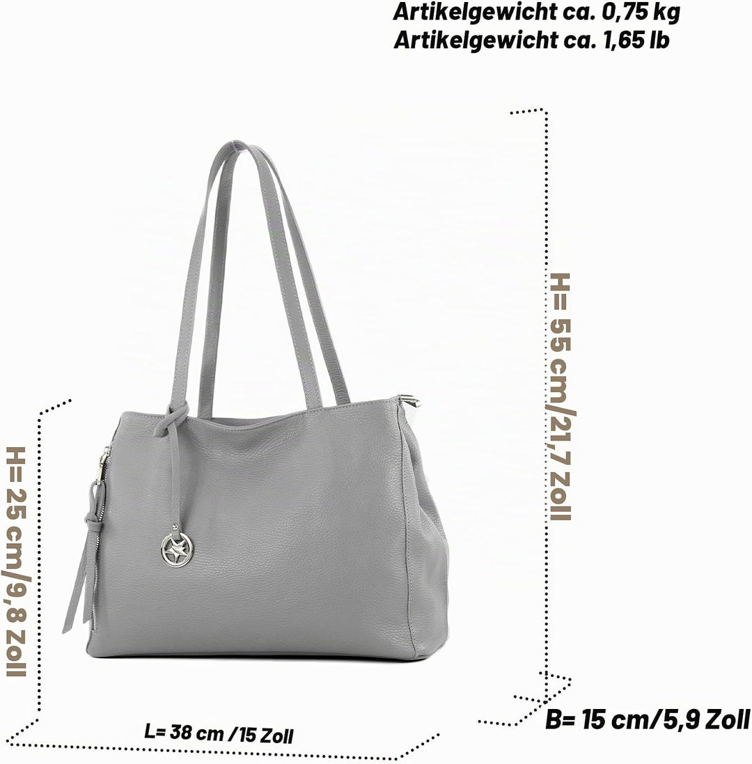 modamoda de - T205 - ital. Schultertasche Henkeltasche aus Leder Bordeauxviolett, Bordeauxviolett