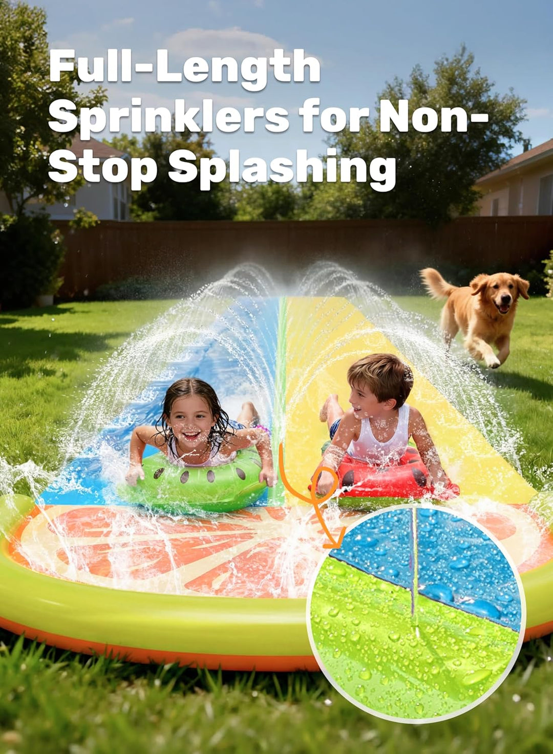 Sloosh 22,5ft/685,8cm Wasserrutsche mit 2 aufblasbaren Boards, doppelte Rasen-Wasserrutsche mit fort
