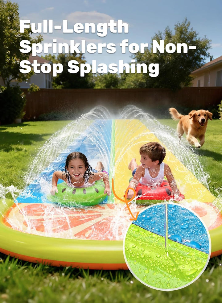 Sloosh 22,5ft/685,8cm Wasserrutsche mit 2 aufblasbaren Boards, doppelte Rasen-Wasserrutsche mit fort