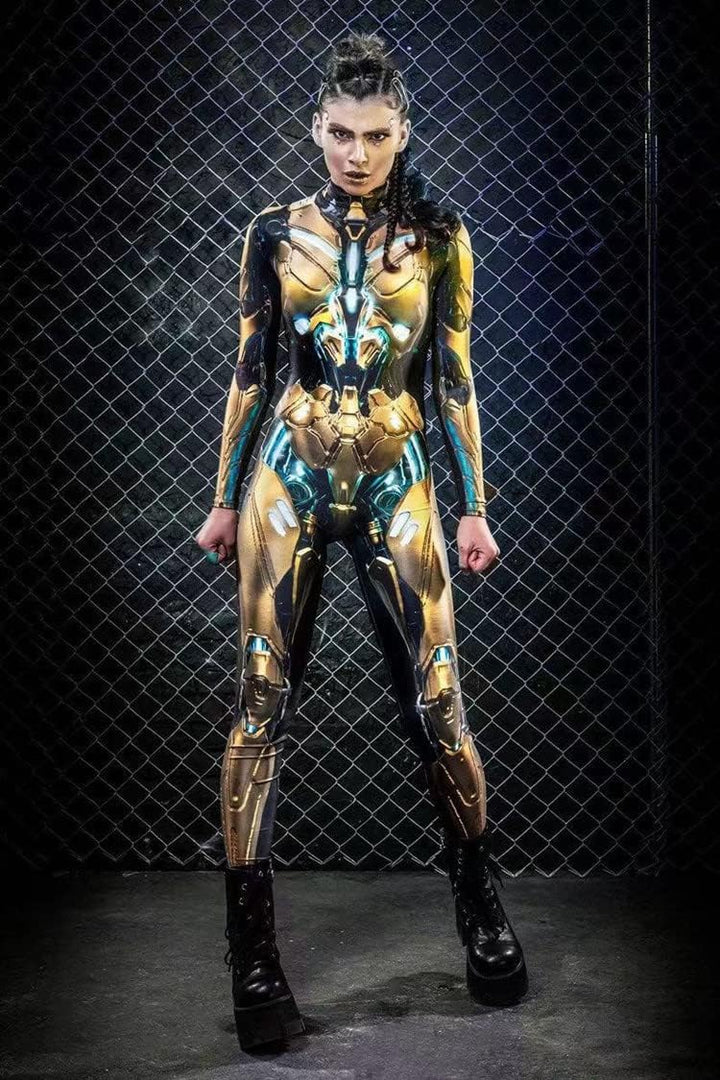 Shmily Girl Skelett Kostüm Damen Herren Halloween Kostüme Cosplay Overall Bodysuit Gold S, Gold S