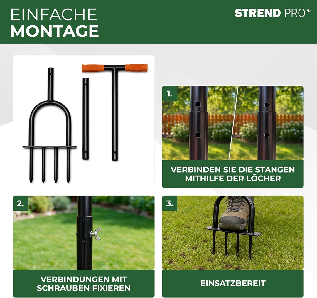 STREND PRO Rasenbelüfter Rohr 4 Vollzinken 25 cm | Aerifizierer für Rasen mit T-Griff manuell | Rase