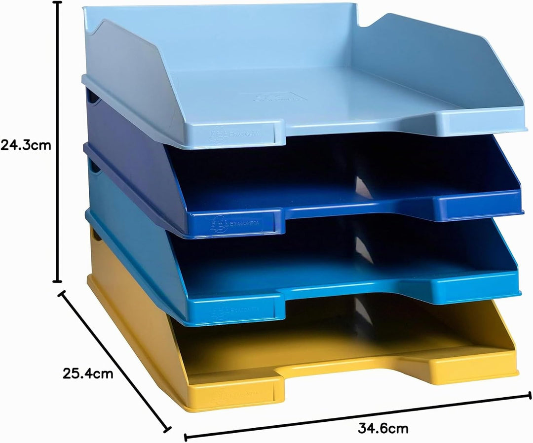 Exacompta 113202SETD 4er Pack Briefablage BeeBlue aus Recycling-Kunststoff DIN A4. Ideale Briefkörbe