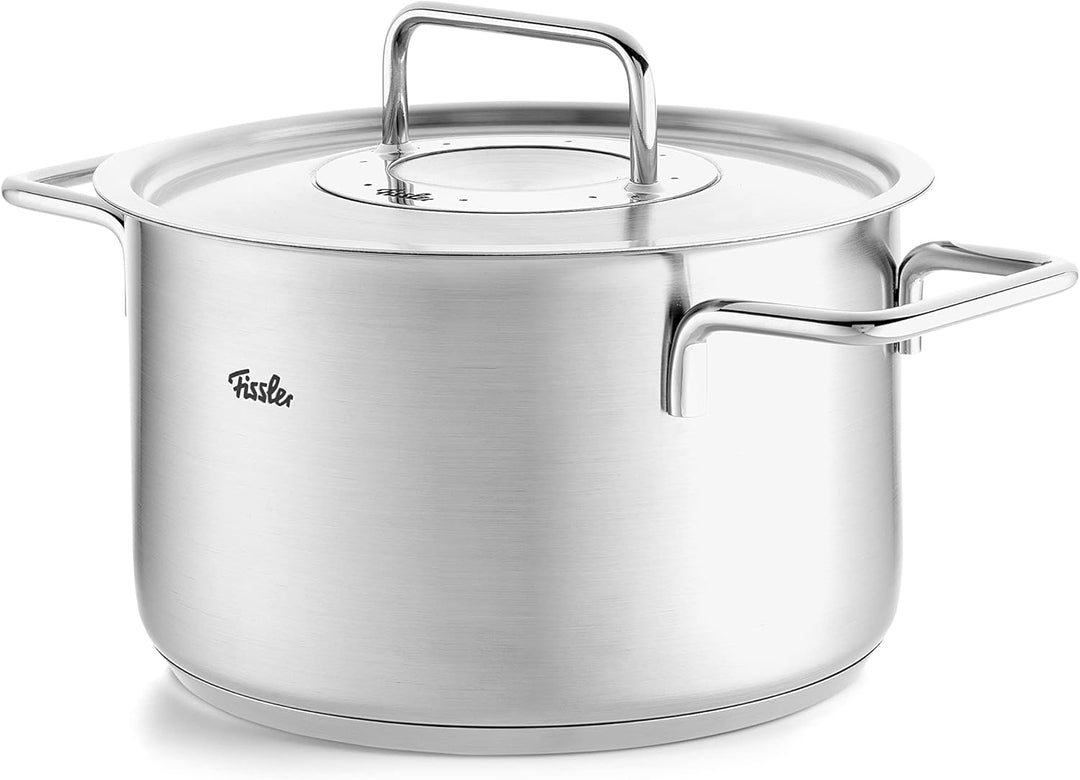 Fissler Pure Collection/Edelstahl-Kochtopfset, 4-teilig, Töpfe mit Metall-Deckel (3 Kochtöpfe,1 Brat