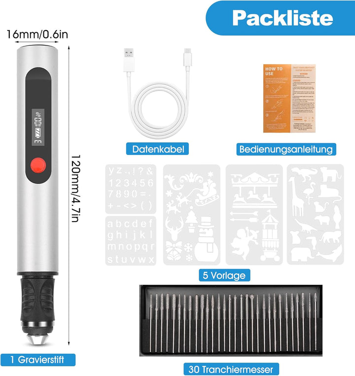 Elektrische Gravierstift Kit, Multifunktionaler Mini Graveur Gravurwerkzeug mit 3 Gängen und 21000 r