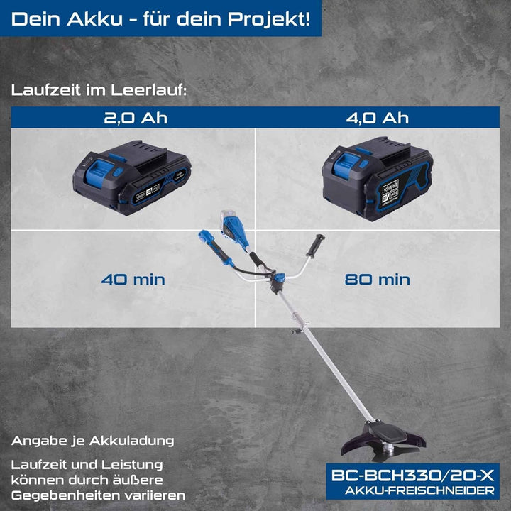Scheppach Akku Freischneider BC-BCH330/20-X | Schnittbreite Rasentrimmer & Motorsense 330 / 255mm |