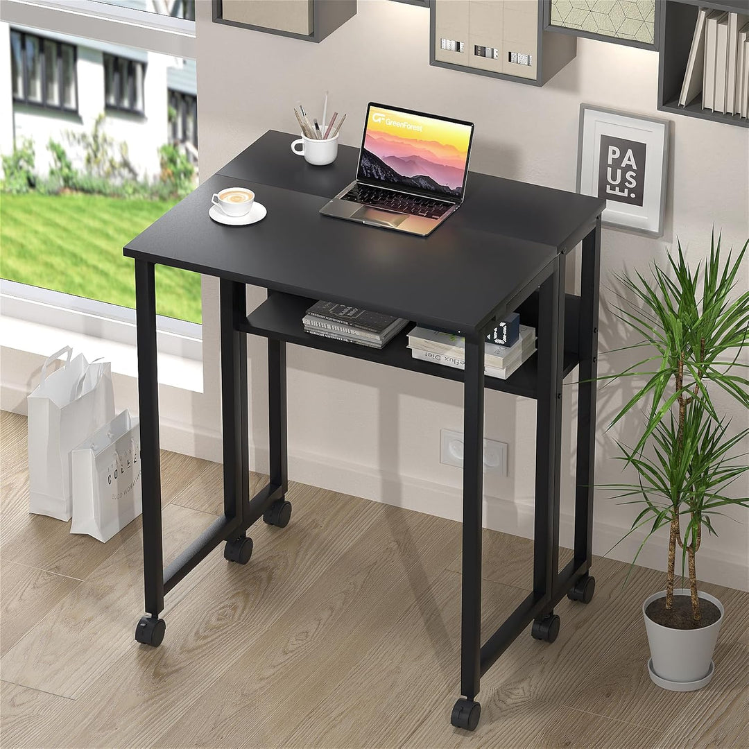 GreenForest Kleiner Schreibtisch Klappbar, 80 cm Klappschreibtisch mit Rollen, Einfache Montage Klap