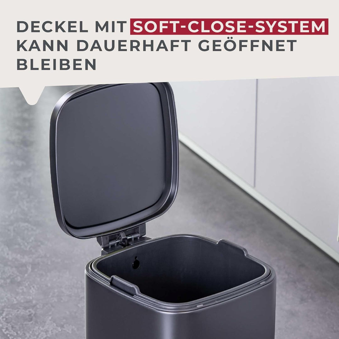 Fackelmann LONDON Pedal-Abfallsammler 4L – Stilvolles Design in Schwarz matt, Mit gedämpftem Deckel