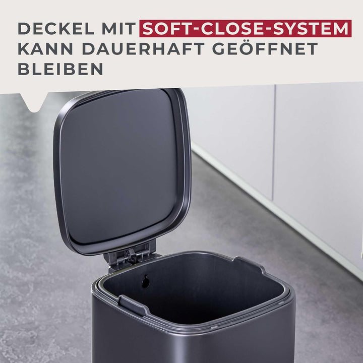 Fackelmann LONDON Pedal-Abfallsammler 4L – Stilvolles Design in Schwarz matt, Mit gedämpftem Deckel