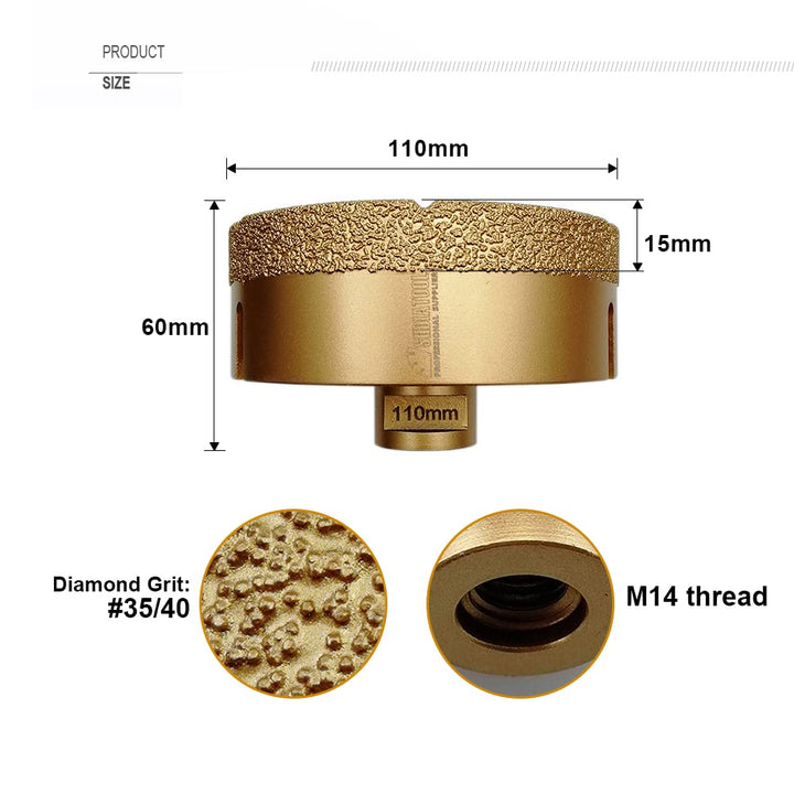 SHDIATOOL 1PK Golden Dry Diamond Drill Core Bit Vacuum Brazed Drilling Porcelain Tile Granite Marble