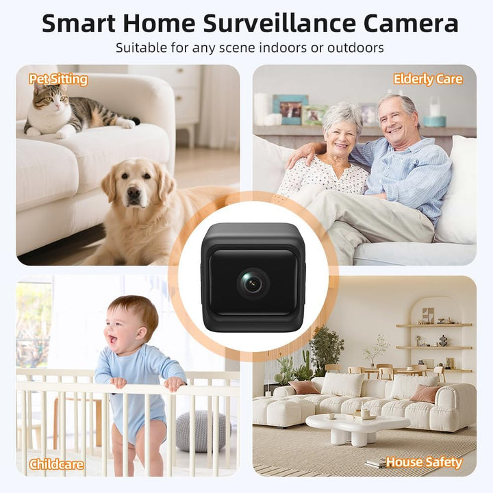 XNJ Mini Kamera, 4K HD WLAN Überwachungskamera innen mit 1600mAh Akku für Lange Laufzeit,Bewegungsme