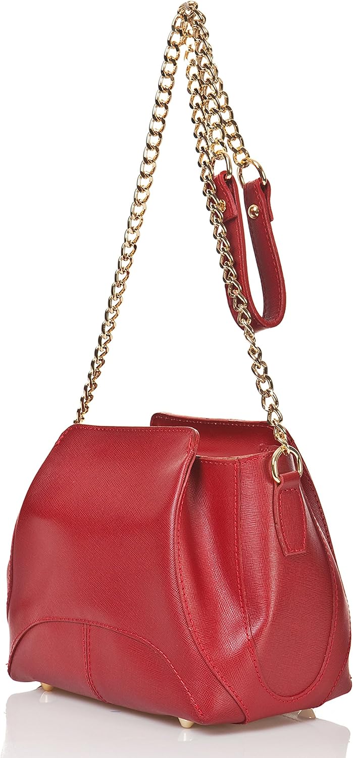 Umhängetasche Turin Wein Rot, Damentasche aus echtem Leder, Made in Italy, Elegante Frauenhandtasche