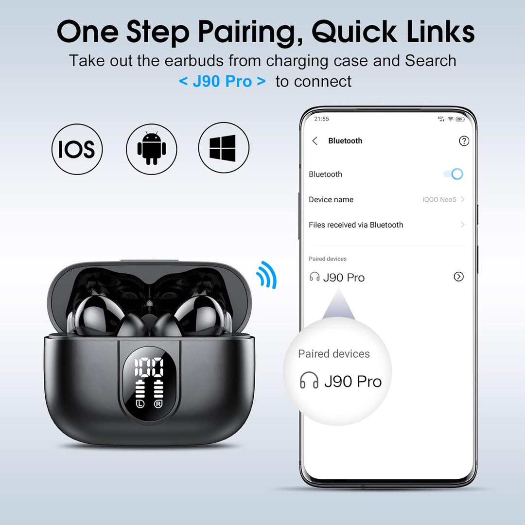 Csasan Bluetooth Kopfhörer, Kabellos Bluetooth 5.3 Deep Bass mit 4 ENC Mic, 40Std Spielzeit Touch Co