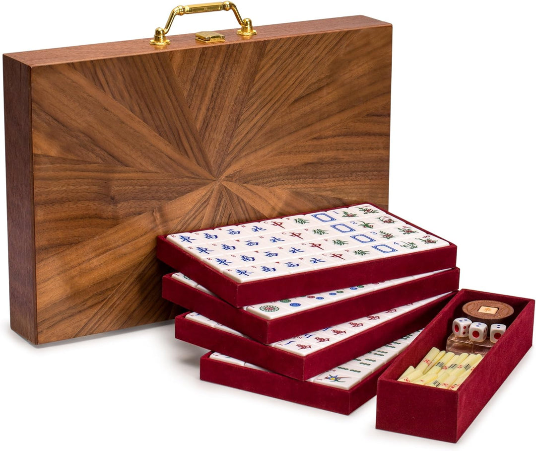 Yellow Mountain Imports Klassisches Mahjong-Set aus China - Champagner-Gold - 148 Mittelgrosse Ziege