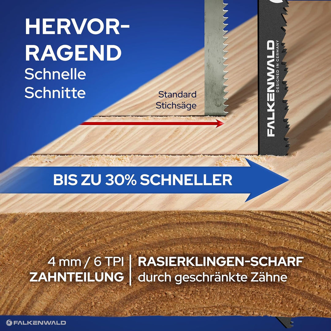FALKENWALD® Stichsägeblätter Holz Set 10tlg - 6x T308BF + 4x T308BFP - T-Schaft HCS - Für Hartholz,