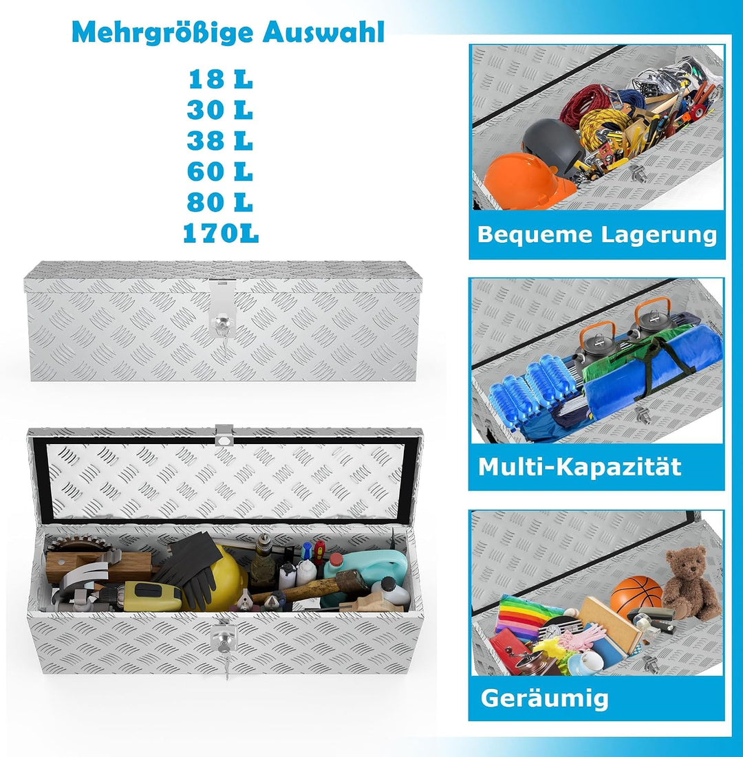 UISEBRT Alubox Transportbox 762x330x244 mm, robuste Werkzeugkiste, wasserdicht, 2 Schlüssel (Silber)