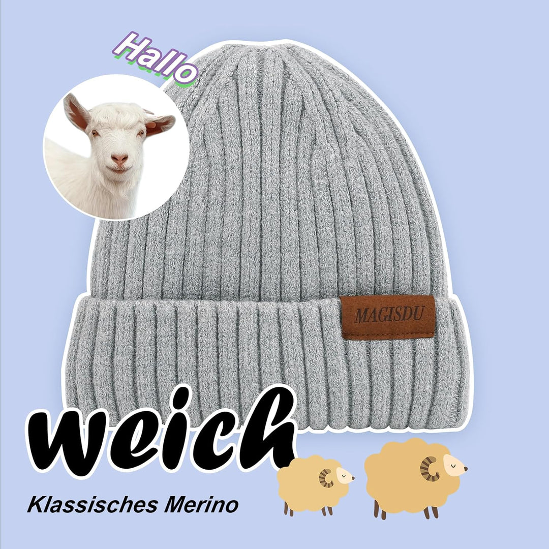 MAGISDU Baby Wintermütze Kinder Merino Mütze Jungen&Mädchen Wollmütze Strickmütze Winter Beanie Ther