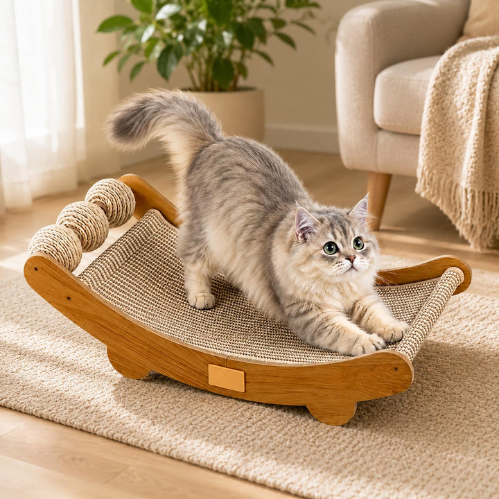 Sisal Kratzbretter Katze, 3-in-1 Kratzbrett mit Spielbällen, 64.5 x 31.5 cm | Grosses Katzen Kratzbr