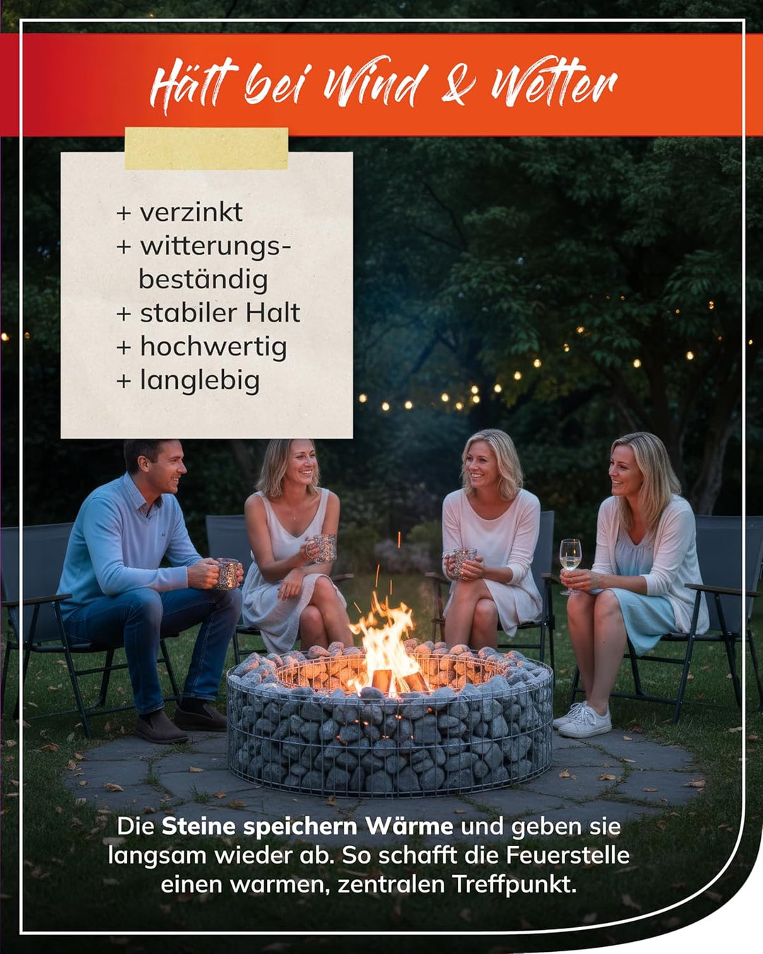bellissa Gabionen-Lagerfeuerstelle - 95587 - Feuerstelle für Lagerfeuer - Durchmesser 73/51 cm, Höhe