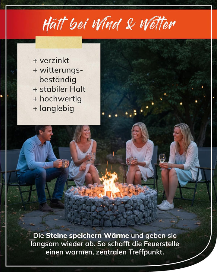 bellissa Gabionen-Lagerfeuerstelle - 95587 - Feuerstelle für Lagerfeuer - Durchmesser 73/51 cm, Höhe