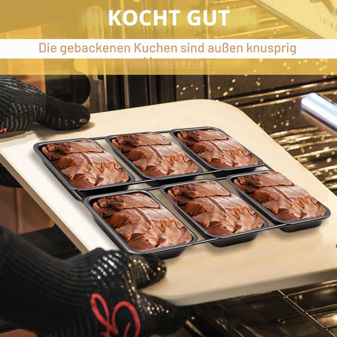 Mini-Kastenformen mit 6 Vertiefungen, antihaftbeschichtete quadratische Brotbackform, Brownie-Backbl