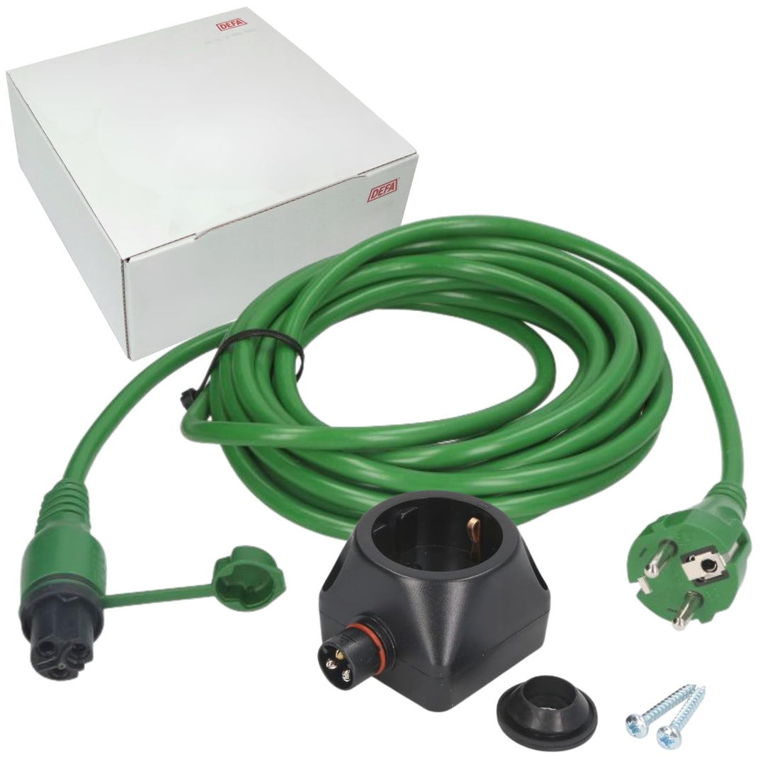 DEFA 460921 Aussenkabel mit Stecker 5m Grün 230V EcoPlug + 460829 Steckdose (Set, 2-teilig)