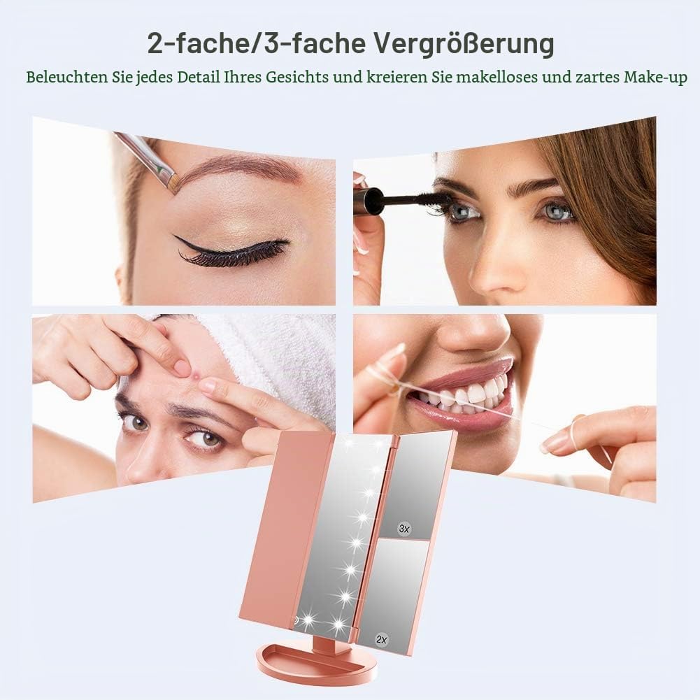 WEILY Schminkspiegel mit Beleuchtung, Faltbare Kosmetikspiegel mit 1X/2X/3X Vergrösserung, Schminksp
