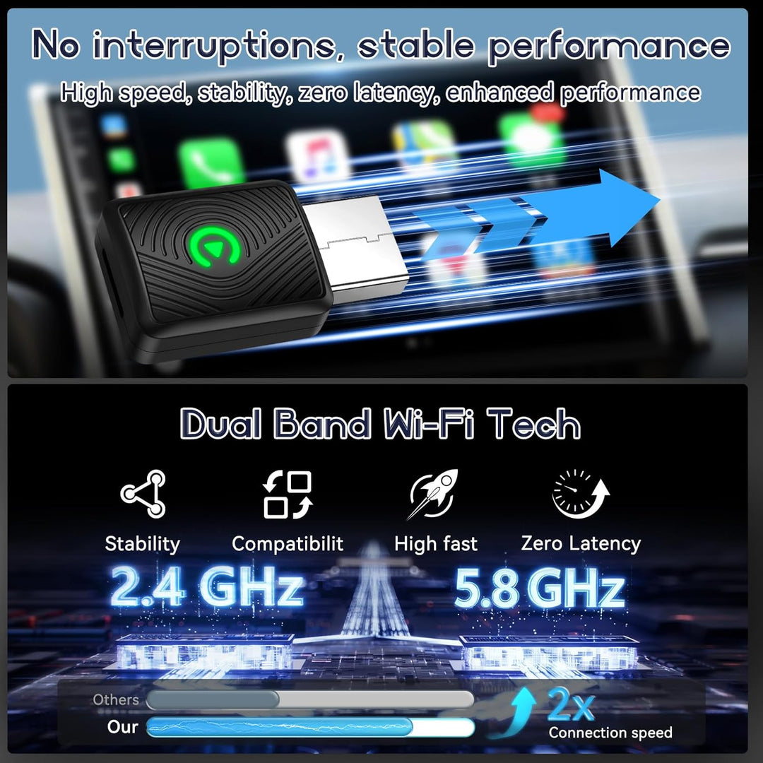 CarPlay Wireless Adapter, für Apple Wireless Car Play & Android Auto Adapter 2 in 1, Plug and Play V