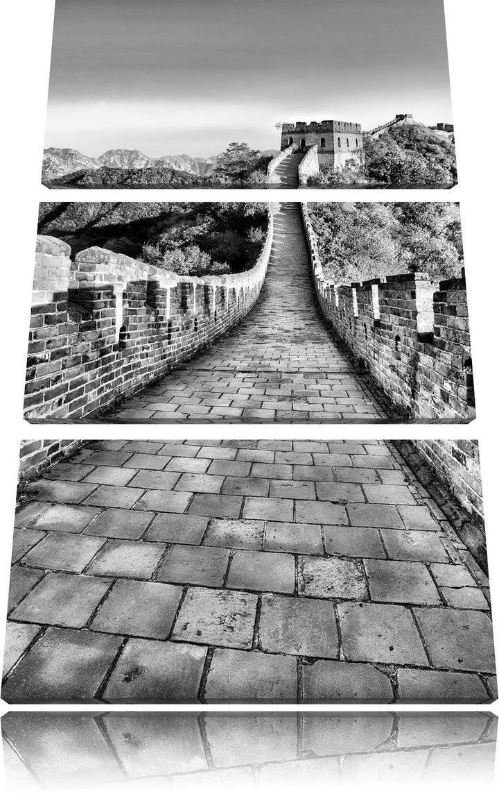 Pixxprint Monocrome, Grosse chinesische Mauer bei Sonnenaufgang 3-Teiler Leinwandbild 120x80 Bild au