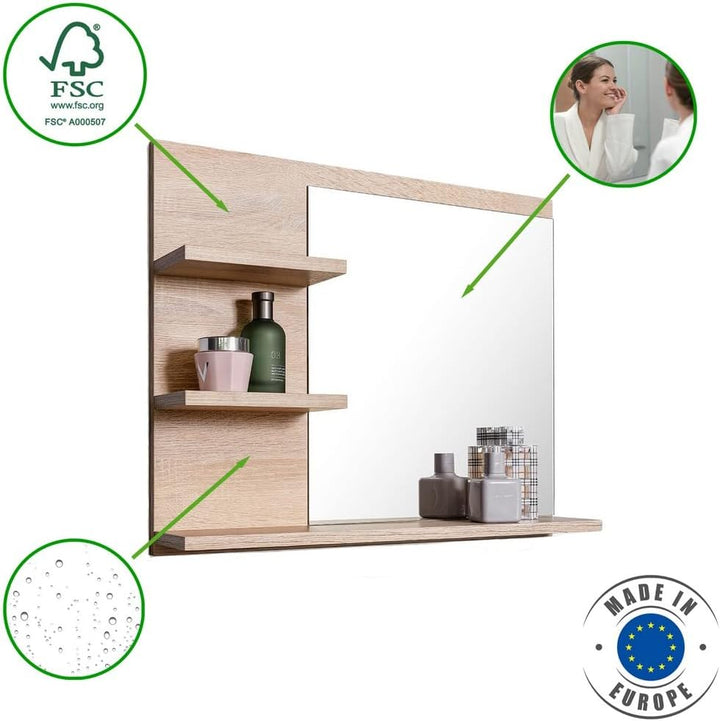 Badspiegel mit 3 Ablagen Badezimmerspiegel Spiegel Regal Wandspiegel Hängespiegel Badmöbel Spiegel F