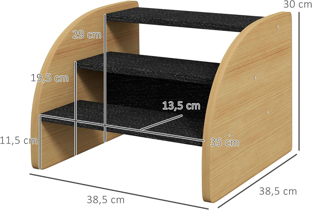 PawHut Hundetreppe 3 Stufen 30 cm Hoch Haustiertreppe mit Seitenwand Hunderampe für Kleine Hunde Kat