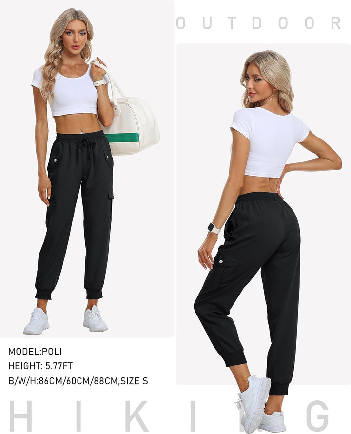 Damen Cargohose Jogginghose Leicht Schnell Trockene Wanderhose Athletische Workout Outdoorhose, Schw