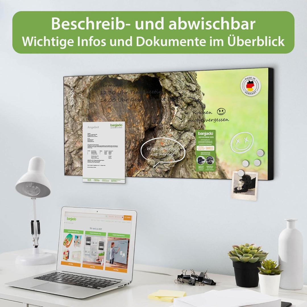 banjado Magnettafel schwarz 78 x 37cm / Magnetwand Metall/Magnetpinnwand als Memoboard/Pinnwand Magn
