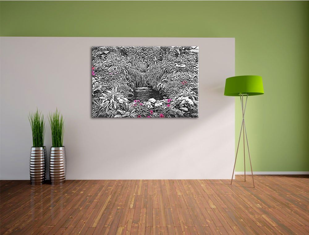 weite Blumenoase schwarz/weiss Deluxe Format: 100x70 cm auf Leinwand, XXL riesige Bilder fertig gera