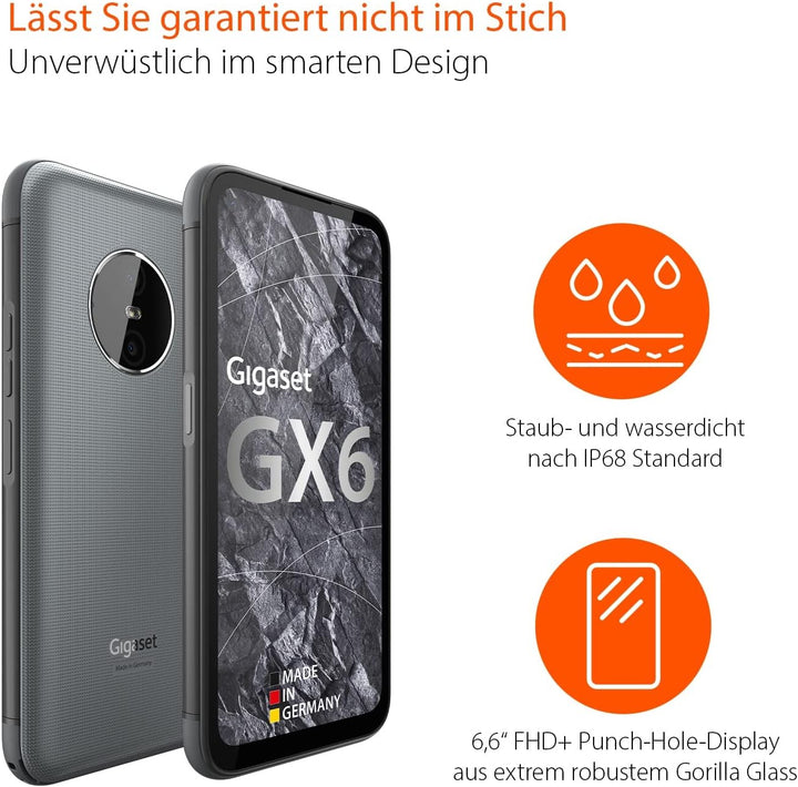Gigaset GX6 - Outdoor Smartphone 5G - Militärstandard - staub- & wasserdicht IP68 - 6,6" FHD+ Displa