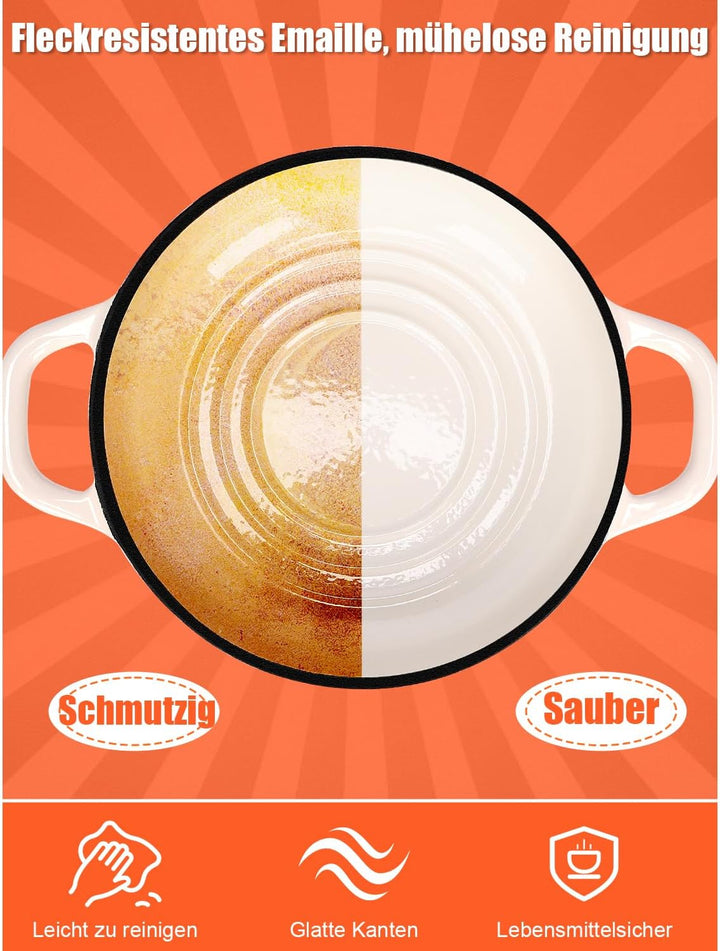 GFTIME Gusseisen Topf Brot Backen, Schmortopf Gusseisen Topf mit Deckel, Dutch Oven Brotbacktopf mit