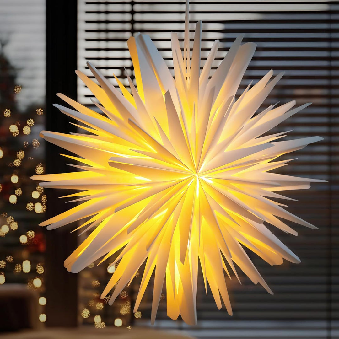 2er Set 45cm Weihnachtsstern Beleuchtet, Papiersterne Weihnachten, 3D Stern Fensterdeko, Weihnachtsd
