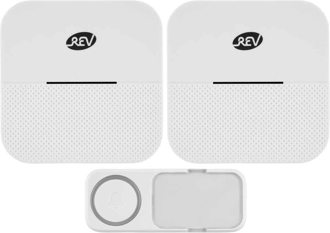 REV Funkklingel Set Orchestra bis 150m, 90dB, 1x Klingel Haustür 230VAC, 1x Klingel 4,5VDC und 1x Kl