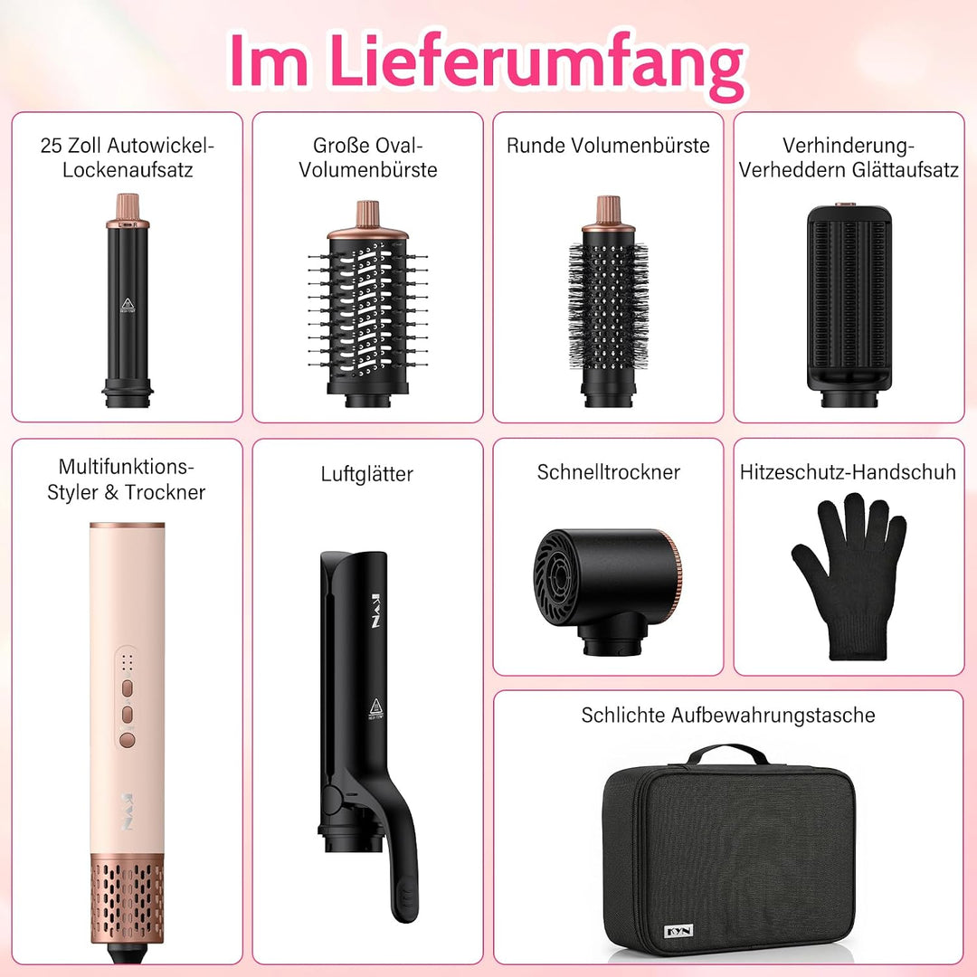 6 in 1 Hairstyler,1400w Hochgeschwindigkeits Airstyler rundbürstenföhn mit Lockenstab Automatisch, W