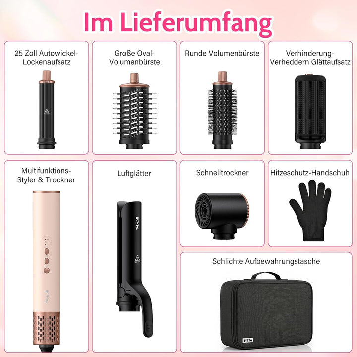 6 in 1 Hairstyler,1400w Hochgeschwindigkeits Airstyler rundbürstenföhn mit Lockenstab Automatisch, W