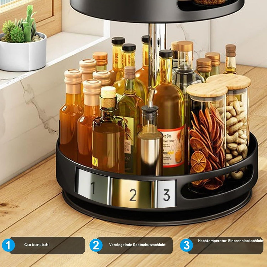 Lazy Susan Organizer, 2/3 Etagen 360° Drehbares Gewürzregal, Kohlenstoffstahl Drehteller Gewürzhalte
