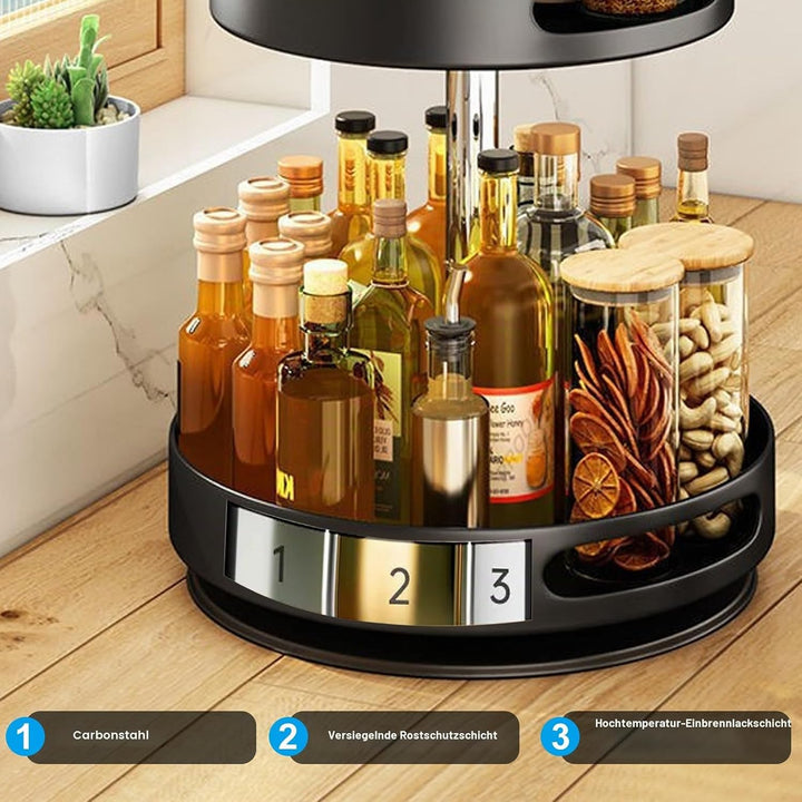 Lazy Susan Organizer, 2/3 Etagen 360° Drehbares Gewürzregal, Kohlenstoffstahl Drehteller Gewürzhalte