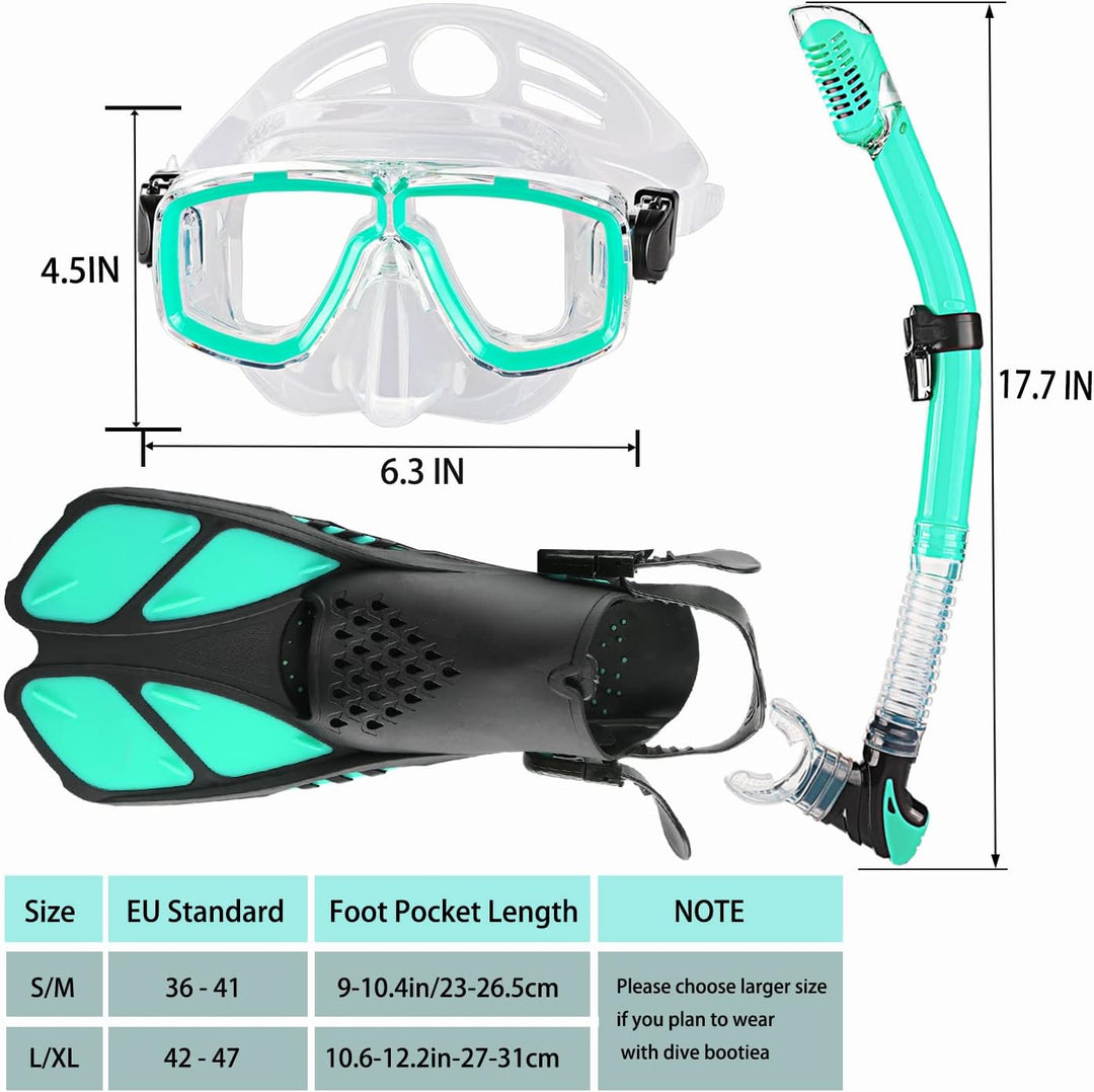 HH HHAO SPORT Schnorchelset Erwachsene mit Flossen,Schnorchelausrüstung in Reisegrösse mit Kurzen Ve
