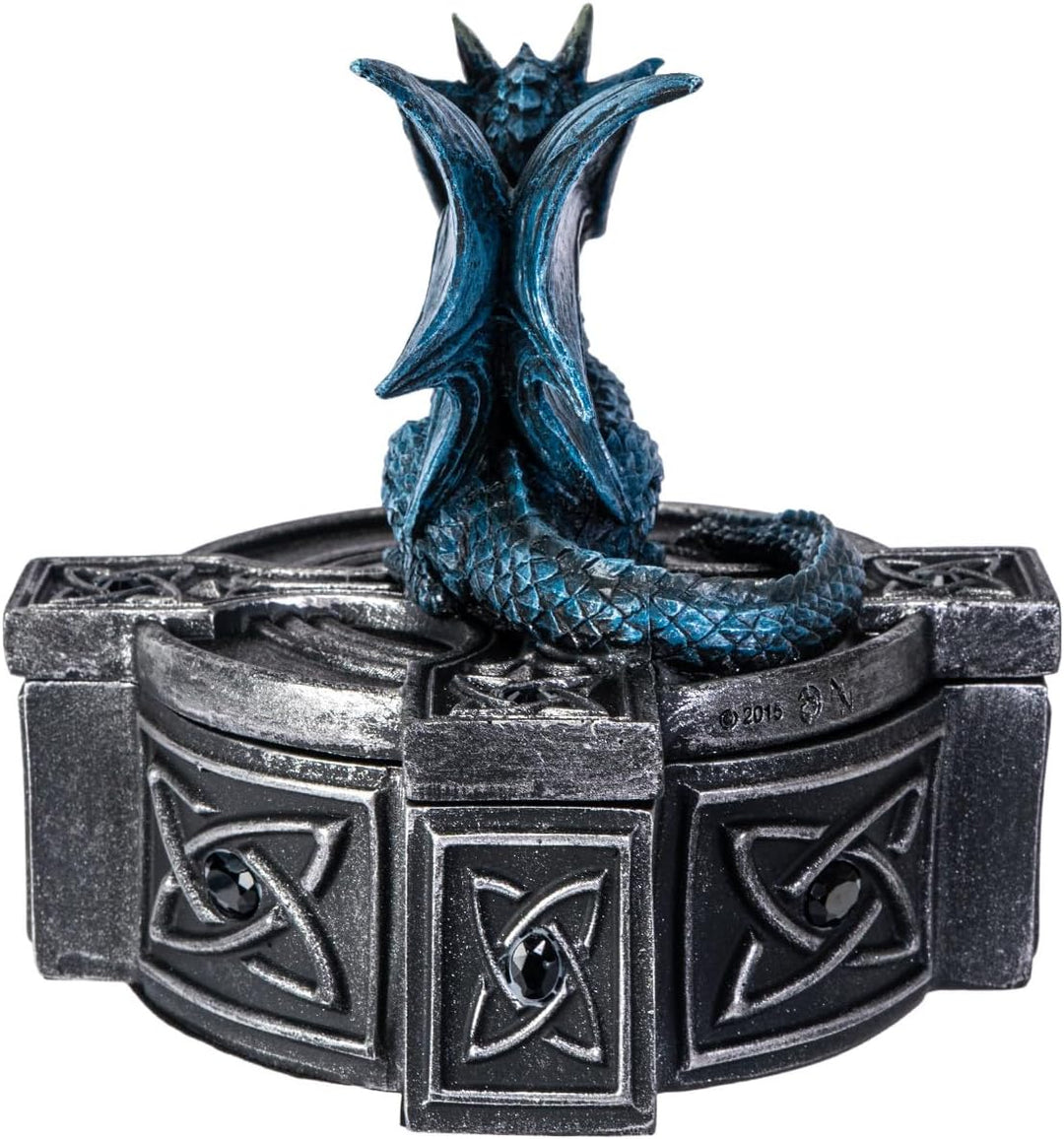 Pacific Giftware Anne Stokes Altar Drake Frost Blue Mystic Dragon Statue Celtic Cross Lidded Box