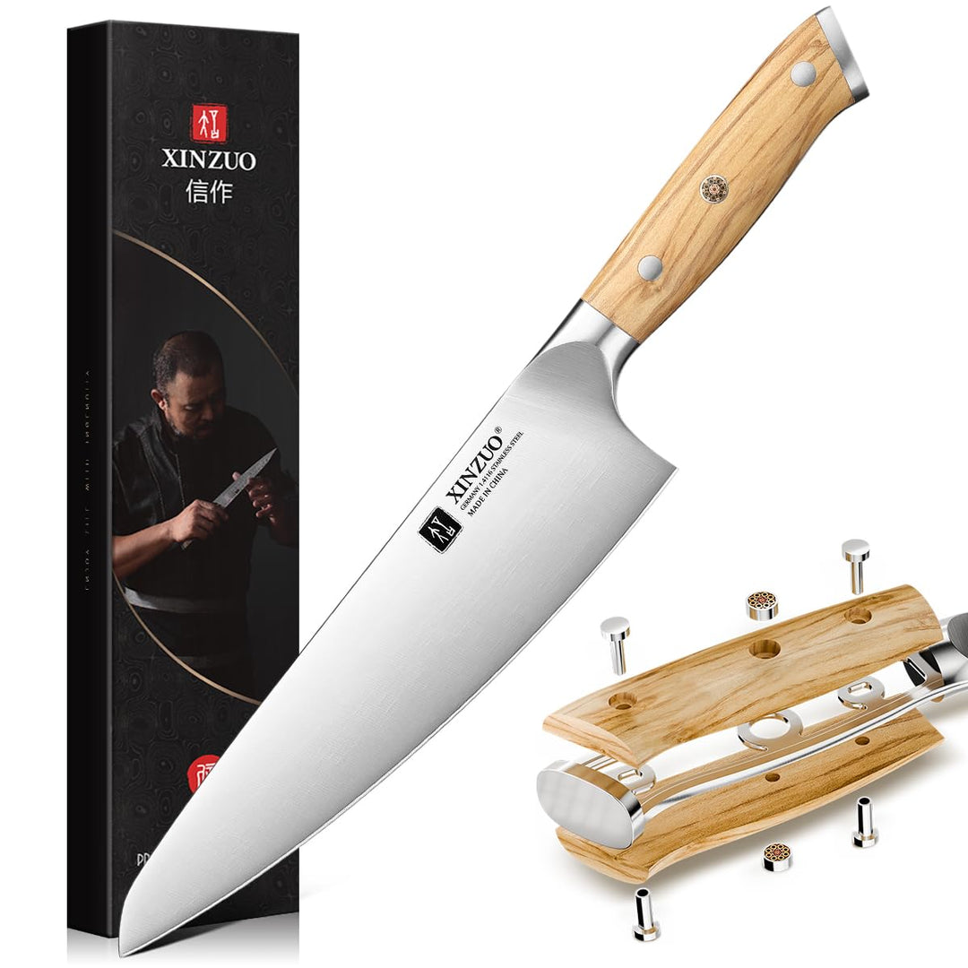 XINZUO Edelstahl 21cm Kochmesser -Profi Geschmiedet Scharf Chefmesser Deutschem 1.4116 Edelstahl Küc