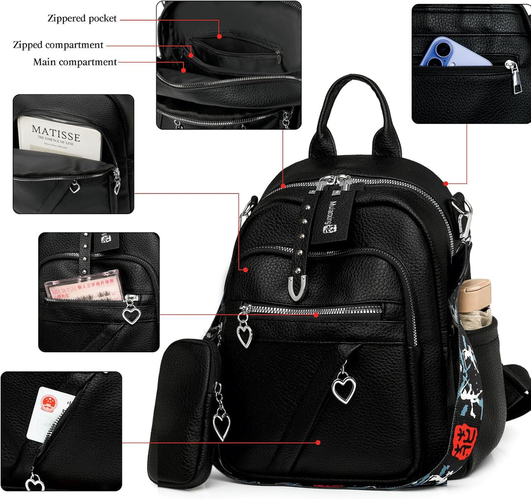 JANSBEN Leder Rucksack Damen Klein, Elegant Cityrucksack Modern Anti-Diebstahl Tagesrucksack Backpac